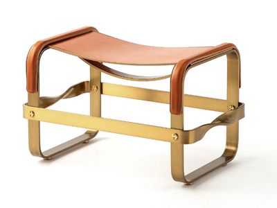WANDERLUST - Sled base tanned leather and steel footstool _ Jover+Valls