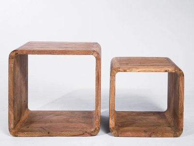 AUTHENTICO CUBE SQUARE - Low wooden coffee table _ KARE Design
