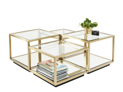 LUIGI GOLD - Modular Glass and Stainless Steel coffee table _ KARE Design