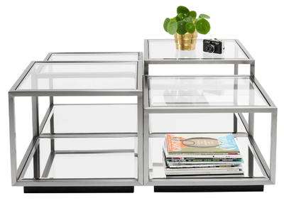 LUIGI SILVER - Square Glass and Stainless Steel high side table _ KARE Design