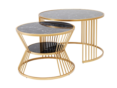ROMA - Round marble and steel high side table _ KARE Design