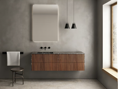 SIGNATURE 02 - Single wall-mounted walnut vanity unit with integrated washbasin _ Karol