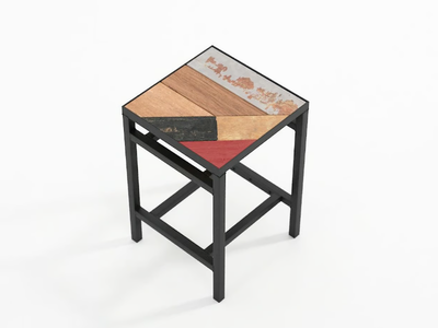 PLANKE - Low reclaimed wood stool with footrest _ KARPENTER