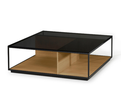 RITA - Low wood and glass coffee table with integrated magazine rack _ Kendo Mobiliario