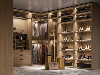 ARMADIO CABINA - Corner wooden walk-in wardrobe with integrated lighting _ Kico