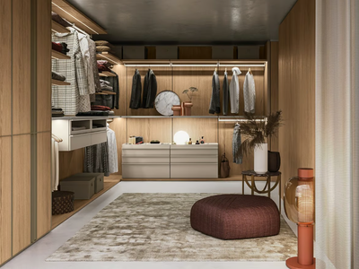 CREMAGLIERA - Corner wooden walk-in wardrobe with integrated lighting _ Kico