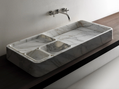 BENTO - Countertop rectangular marble washbasin _ Kreoo
