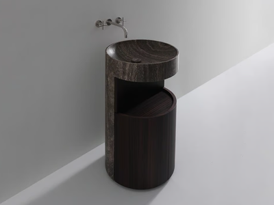 HUG - Freestanding round marble and wood washbasin _ Kreoo