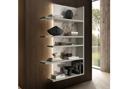 PENTAGRAM - 1451 - Open floating wooden bookcase with built-in lights _ Lago