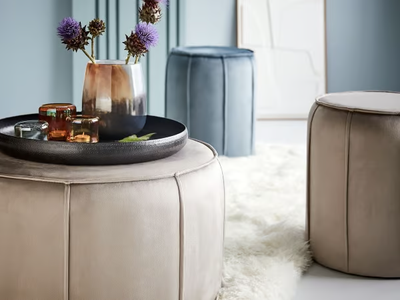BOVARY - Round upholstered fabric pouf _ Lambert