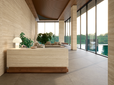 TRAVERTINO NOCE - Wall tiles with travertine effect _ Laminam