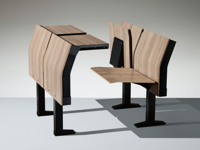 E4000 - Bench desk with integrated chairs _ LAMM