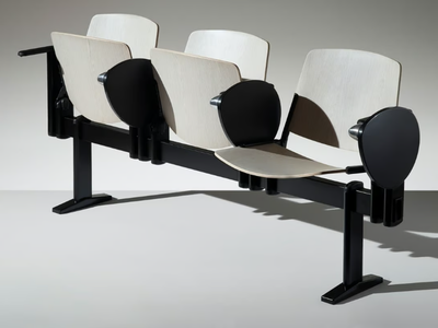 NEW MODULAMM - Wooden beam seating with armrests with writing tablet _ LAMM