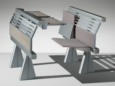 RUNNER - Bench desk with integrated chairs _ LAMM