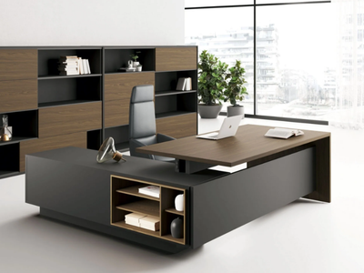 ELITE - L-shaped office desk with cable management _ Las Mobili
