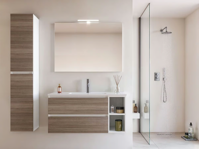 CUBIK 01 - Wall-mounted wooden vanity unit with integrated washbasin _ LEGNOBAGNO