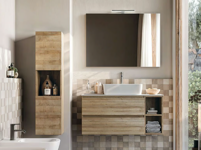 CUBIK 07 - Wall-mounted wooden vanity unit with cabinets _ LEGNOBAGNO
