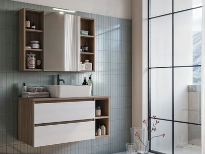 CUBIK 08 - Wall-mounted wooden vanity unit with mirror _ LEGNOBAGNO