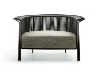 ALTON - Tanned leather and fabric armchair with armrests _ Lema