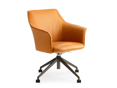 LX671 - Swivel trestle-based leather chair with armrests _ LEOLUX LX