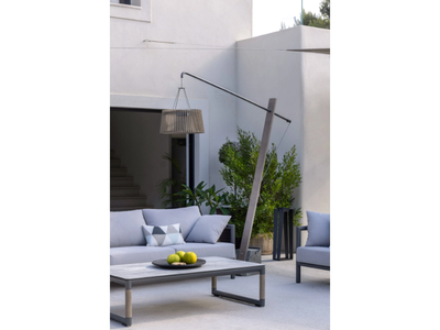 TINKA69+TECK127 - Contemporary style solar powered LED with swing arm wooden Outdoor arc lamp _ Les Jardins®