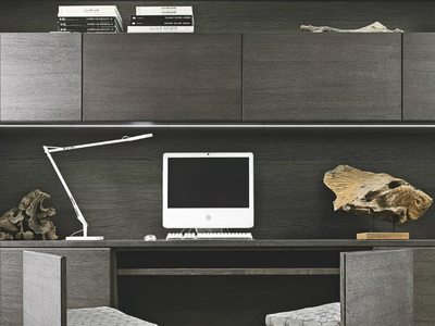 AETERNA - Wooden storage wall with integrated desk _ L'Origine