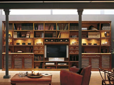 REPLICA - Sectional cherry wood TV wall system _ L'Origine