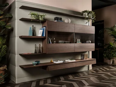 CHRONOS - Wall-mounted wood and glass storage wall _ L'Ottocento