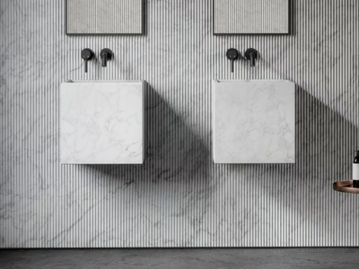 CINO - Wall-mounted square Carrara marble washbasin _ LUSSO