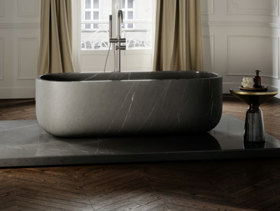 DESIGNO - Freestanding oval Pietra Grey marble bathtub _ LUSSO