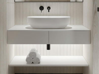 EDGE - Suspended Resin Stone bathroom cabinet with drawers _ LUSSO