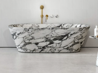 MUSE - Freestanding oval Arabescato marble bathtub _ LUSSO