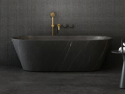 MUSE - Freestanding oval Pietra Grey marble bathtub _ LUSSO