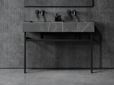 VERNANTE - Double Pietra Grey marble console sink with towel rail _ LUSSO