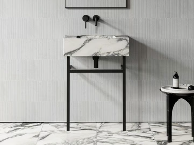 VERNANTE - Single Arabescato marble console sink with towel rail _ LUSSO