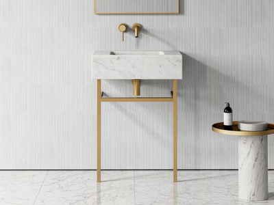 VERNANTE - Single Carrara marble console sink with towel rail _ LUSSO