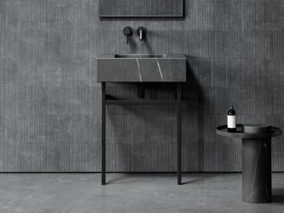 VERNANTE - Single Pietra Grey marble console sink with towel rail _ LUSSO