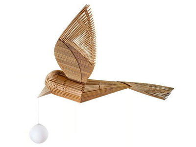 BIG BIRD HORIZONTAL - Handmade wood veneer pendant lamp _ LZF