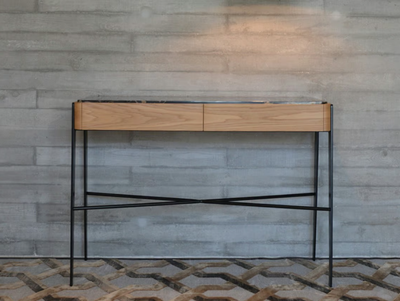 BOUVET PORTORO - Rectangular console in wood and marble with drawers _ Maami Home