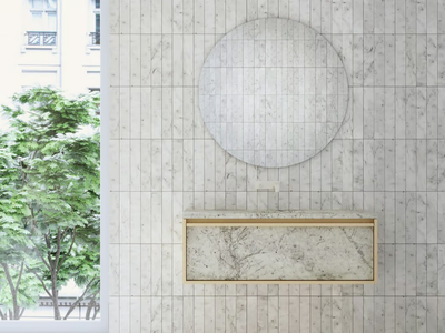 NORDIC WALL-MOUNTED - Wall-mounted marble vanity unit with integrated washbasin _ Maami Home