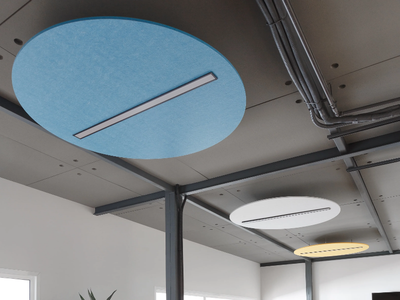 R · PET - Recycled fabric hanging acoustic panel with Integrated Lighting _ Made Design
