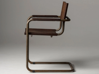 MECCANICA - Cantilever Corten™ and tanned leather chair with armrests _ Mantellassi 1926