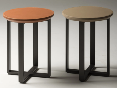 SCRICCIOLO - Round tanned leather and steel coffee table _ Mantellassi 1926