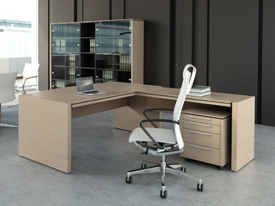 STATUS - L-shaped melamine-faced chipboard office desk _ mdd