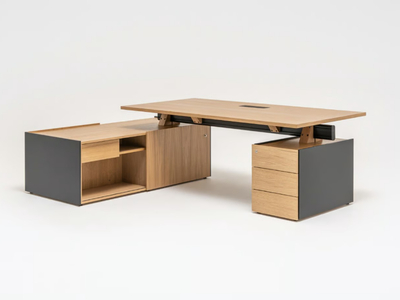 VIGA - Sectional L-shaped wooden office desk with shelves _ mdd