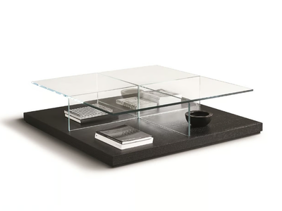CLUNY - Low square tempered glass coffee table _ Meridiani