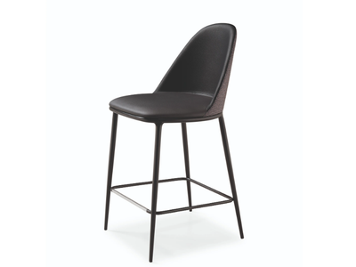 LEA H65 - Leather kitchen stool with back _ Midj