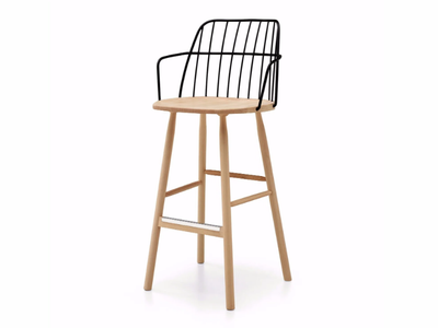 STRIKE - High steel and wood stool with armrests _ Midj
