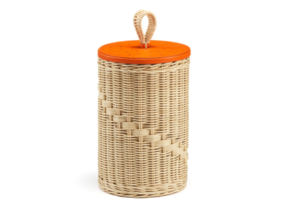 GOCCIA - Cylindrical wicker container with leather lid _ Mila Maurizi