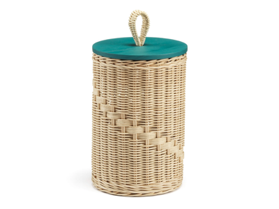 GOCCIA - Cylindrical wicker container with wooden lid _ Mila Maurizi